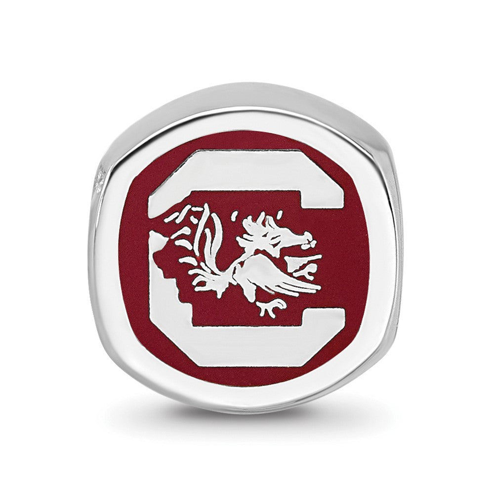Sterling Silver Rhodium-plated University of South Carolina Enameled Logo Bead