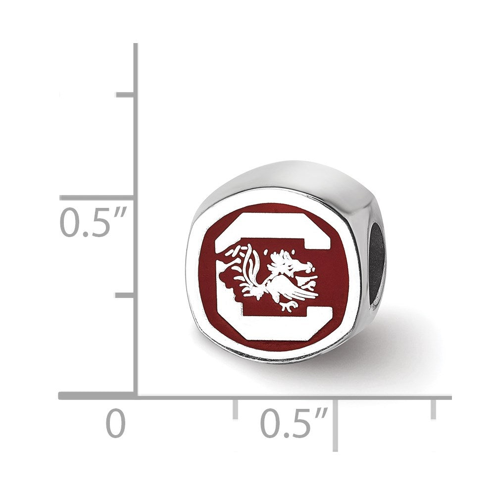 Sterling Silver Rhodium-plated University of South Carolina Enameled Logo Bead