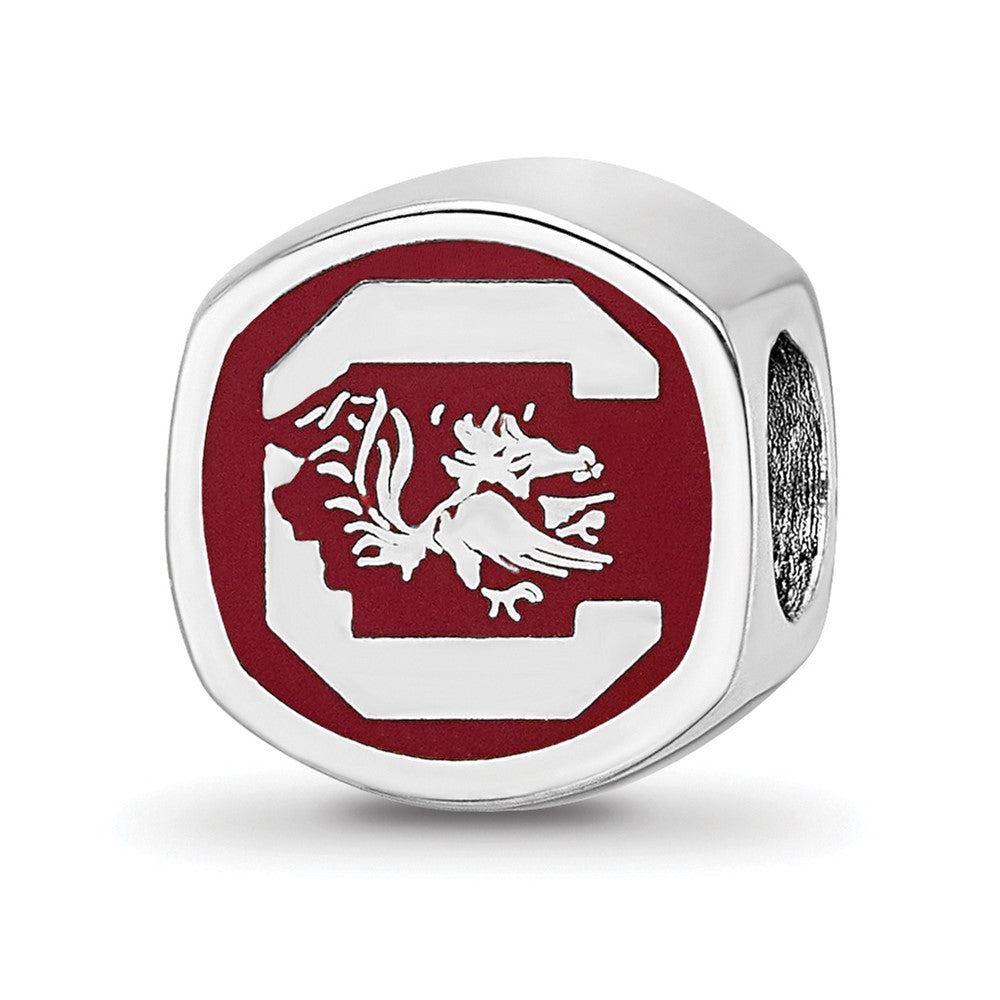 Sterling Silver Rhodium-plated University of South Carolina Enameled Logo Bead