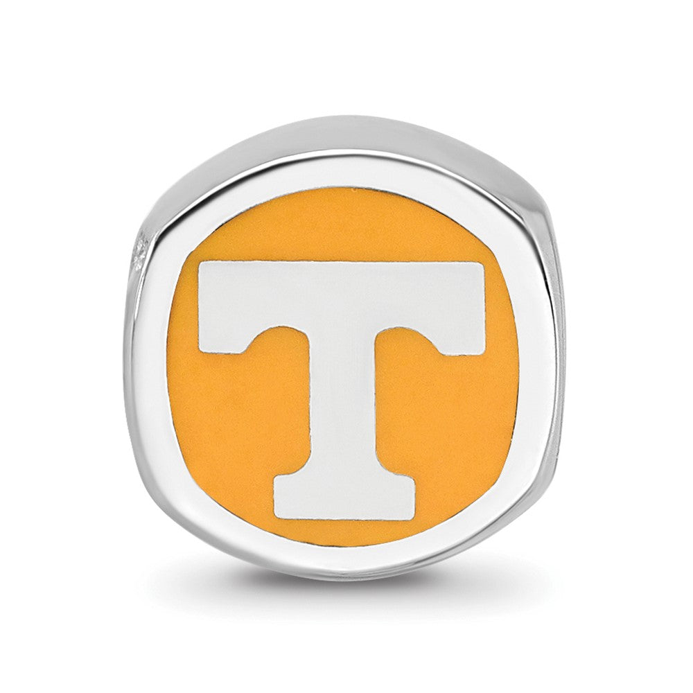 Sterling Silver Rhodium-plated University of Tennessee Enameled Double Logo Bead