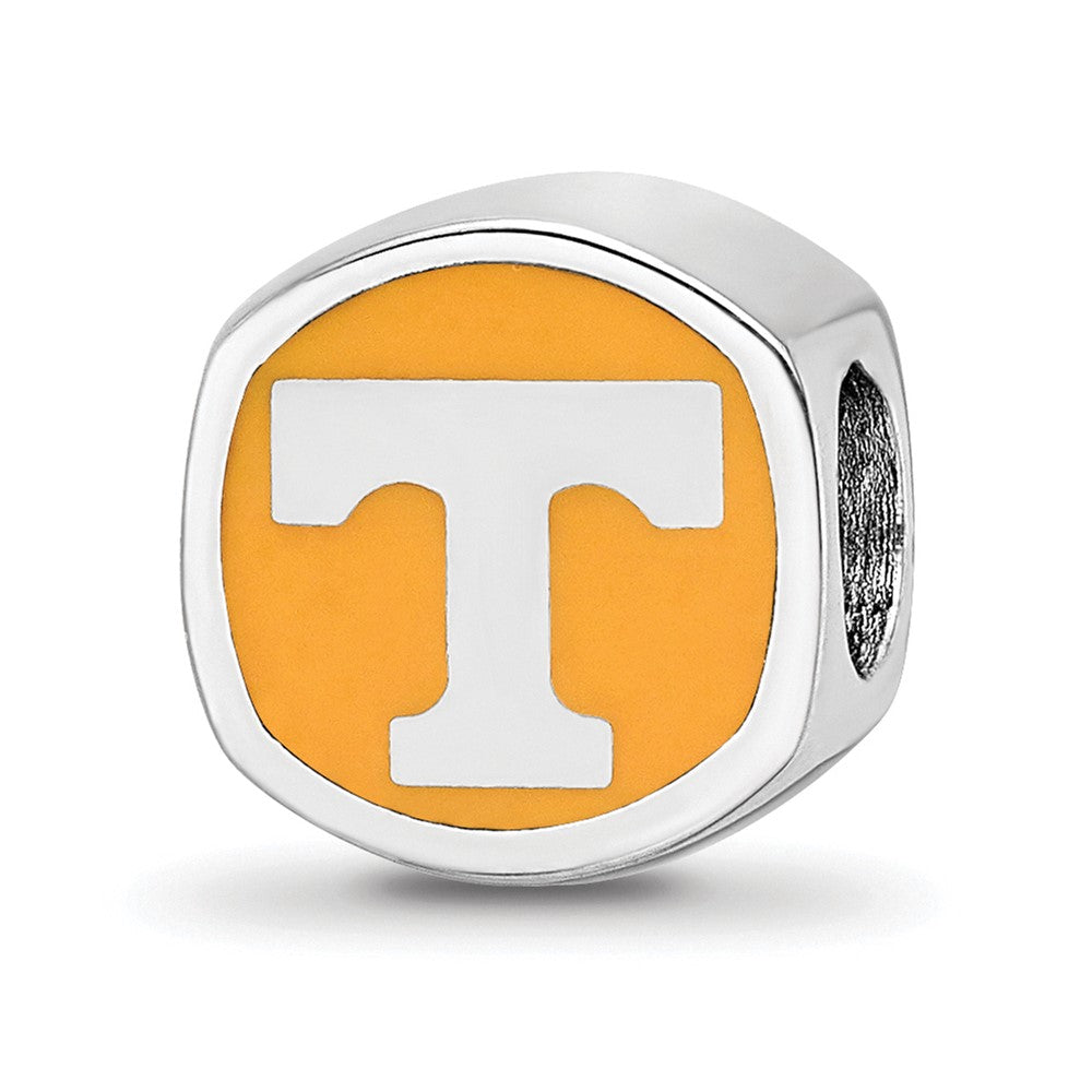 Sterling Silver Rhodium-plated University of Tennessee Enameled Double Logo Bead