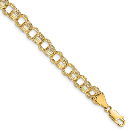 14k Lite 7mm Triple Link Charm Bracelet