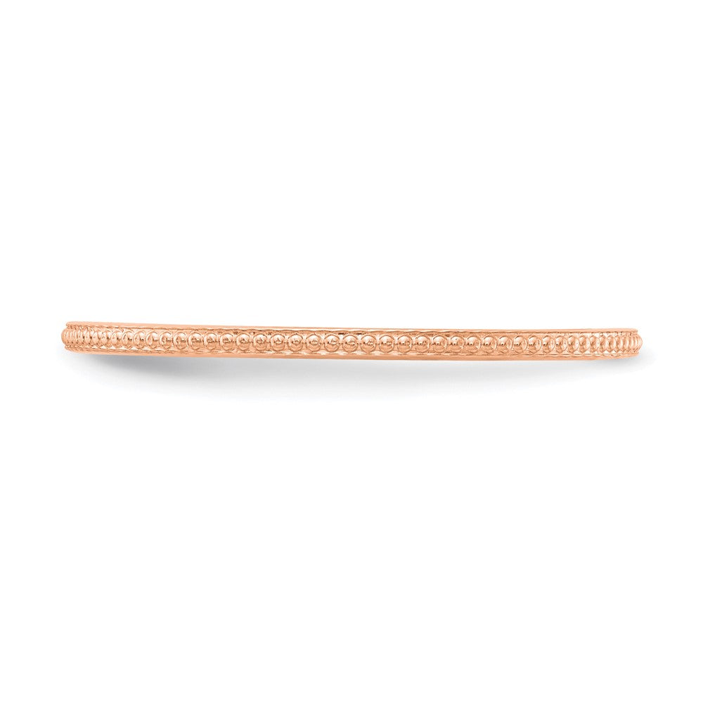 14K Rose Gold 1.2mm Beaded Stackable Band Size 8