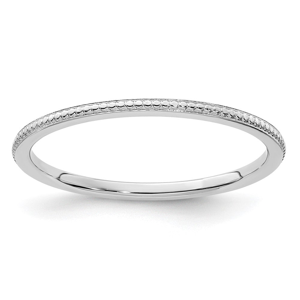14K White Gold 1.2mm Beaded Stackable Band Size 4