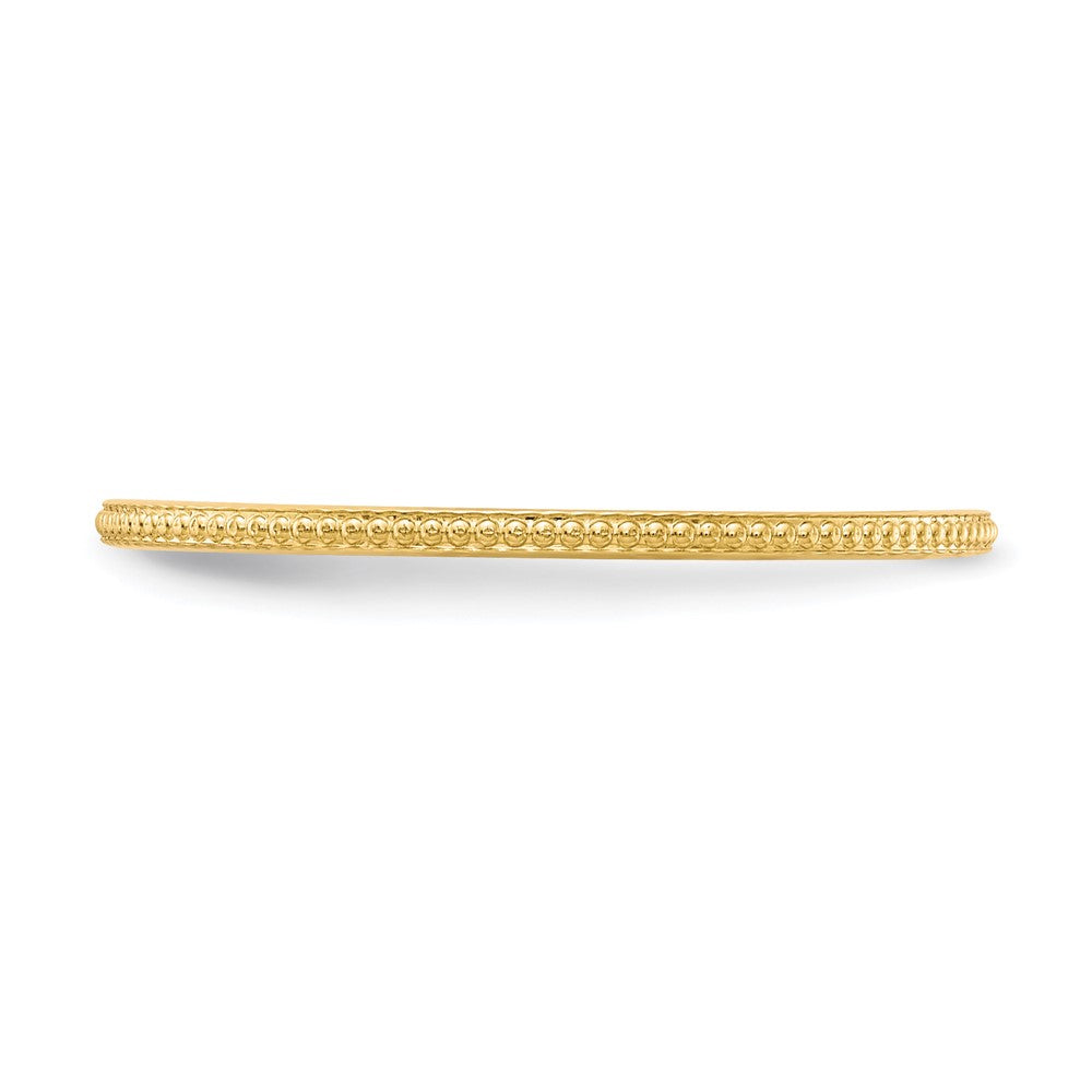14K Yellow Gold 1.2mm Beaded Stackable Band Size 10