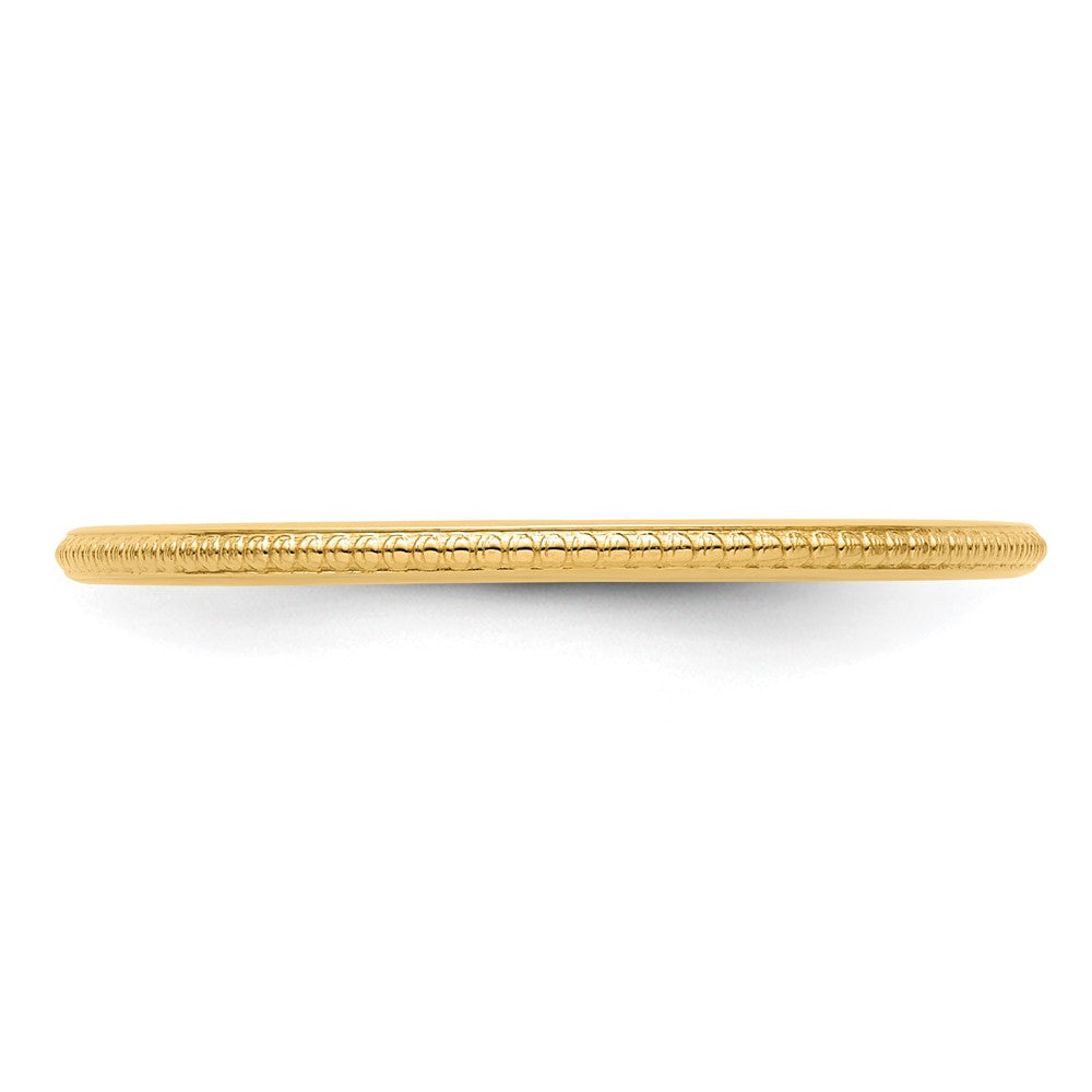 14K Yellow Gold 1.2mm Beaded Stackable Band Size 7