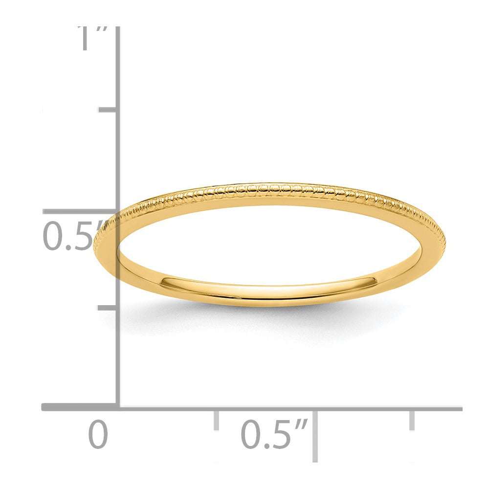 14K Yellow Gold 1.2mm Beaded Stackable Band Size 10