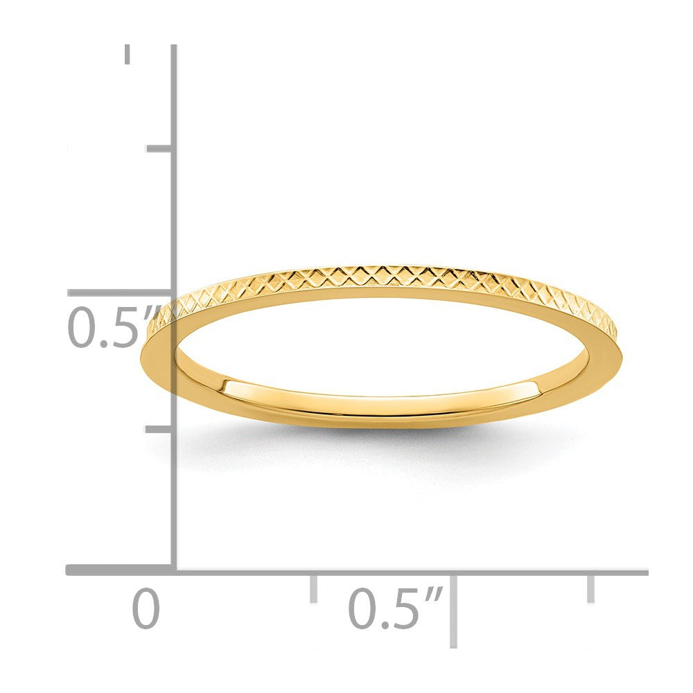 14K Yellow Gold 1.2mm Criss-Cross Pattern Stackable Band Size 5.5