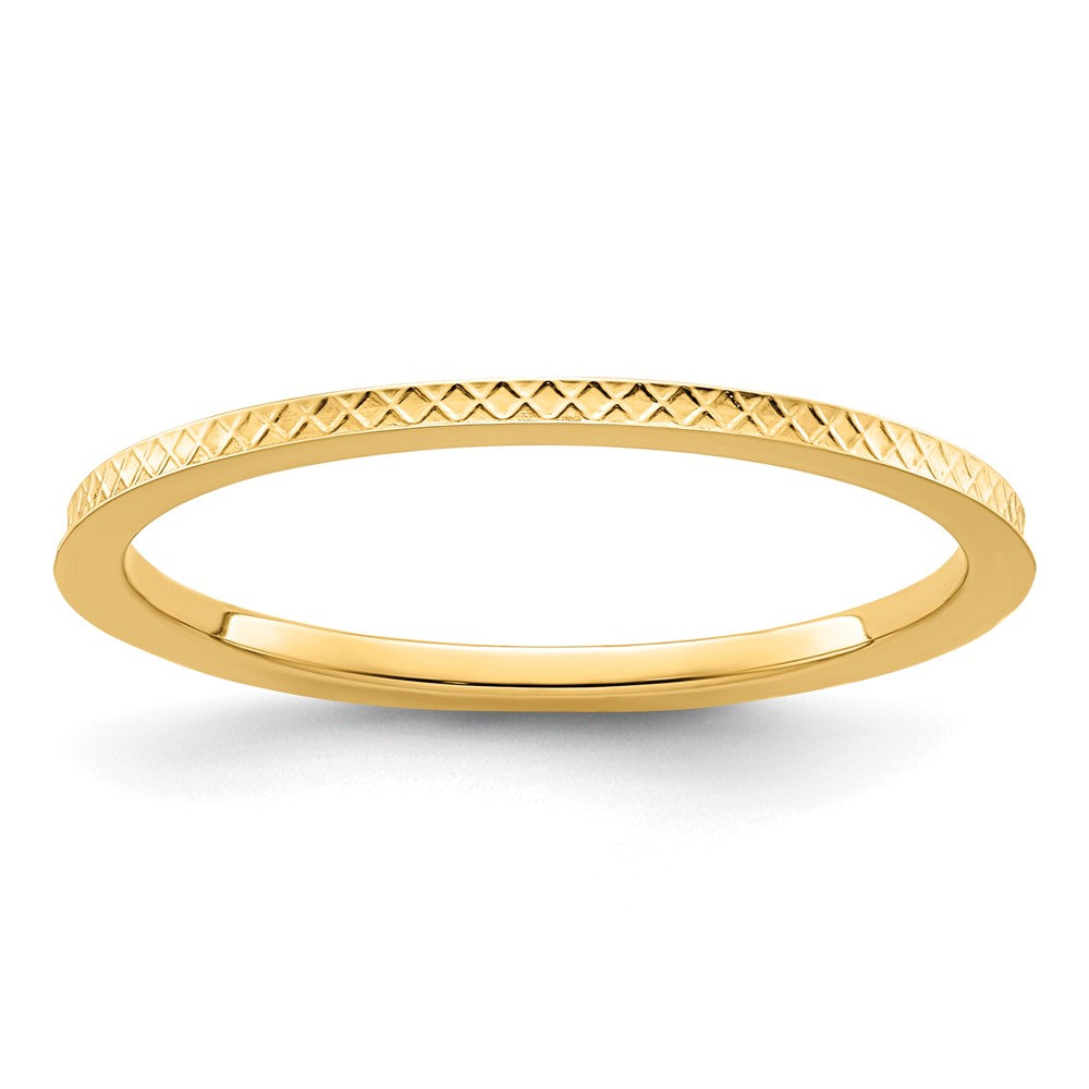 14K Yellow Gold 1.2mm Criss-Cross Pattern Stackable Band Size 5