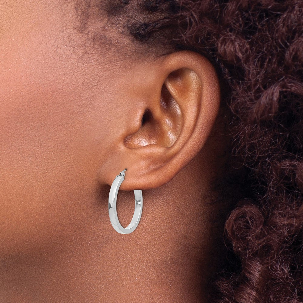 14k White Gold 2x3mm Rectangle Tube Hoop