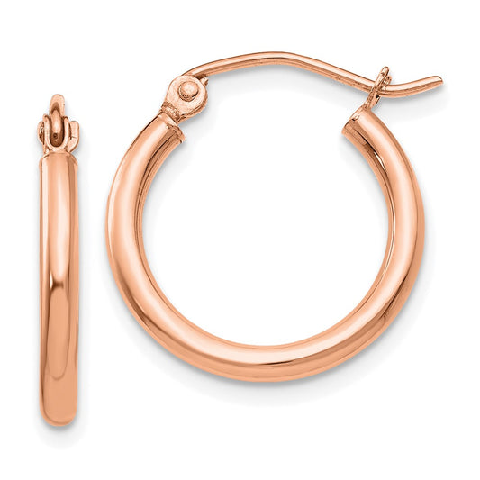 14K Rose Gold Polished 2x17.5mm Lightweight Tube Hoop Earrings
