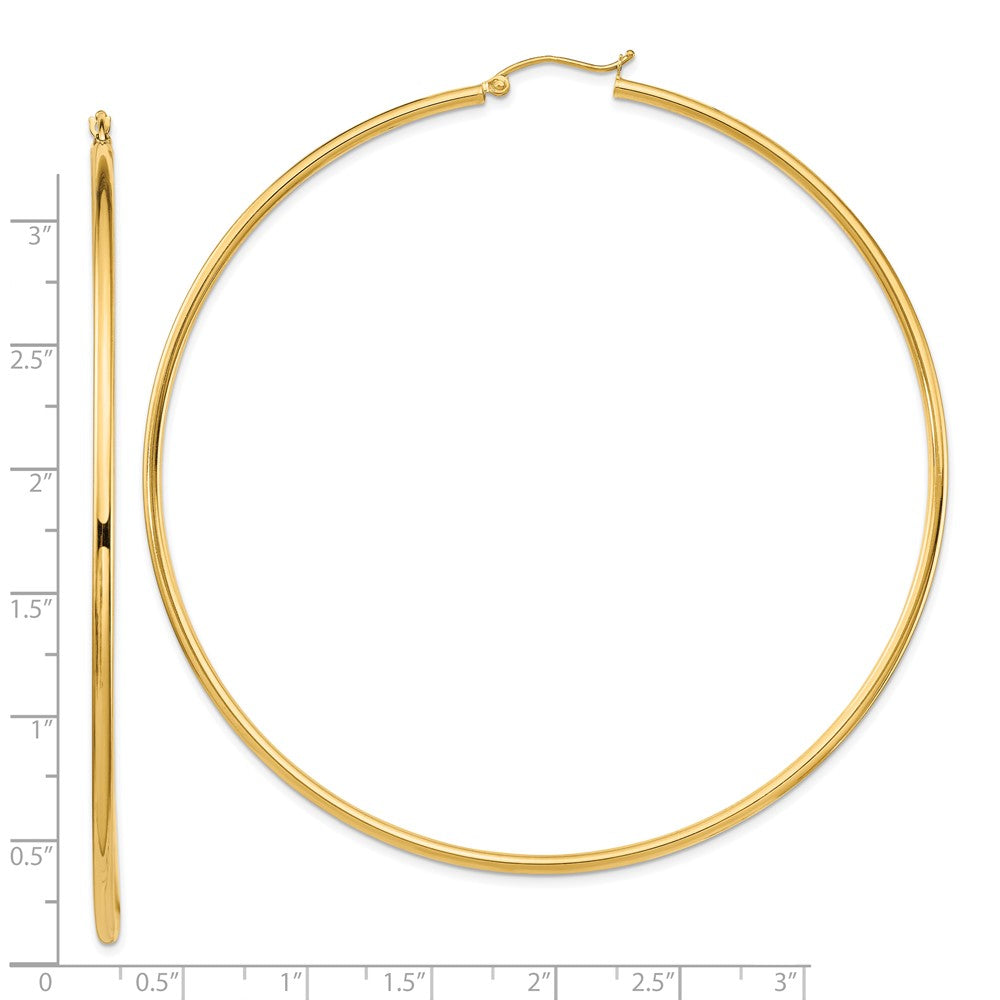 14k Yellow Gold Polished 2x80mm Round Tube Hoop Earrings