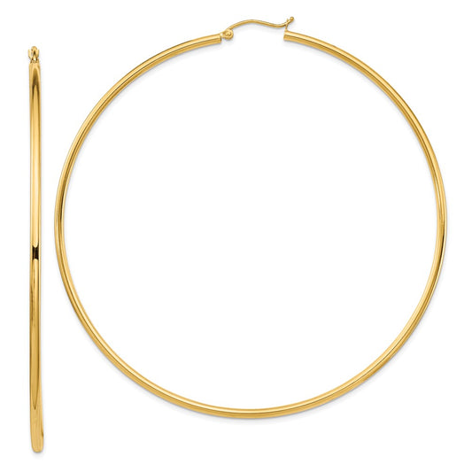 14k Polished 2x80mm Lightweight Round Tube Hoop Earrings
