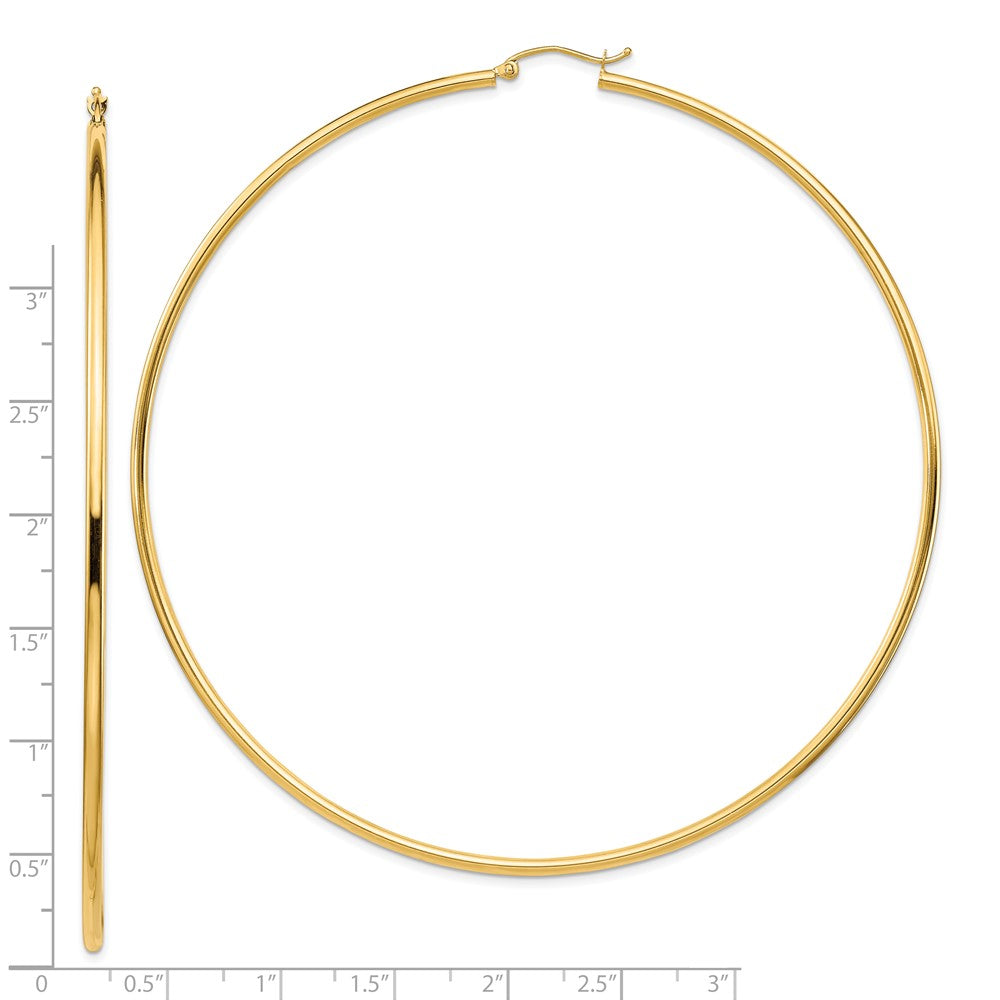 14k Polished 2x90mm Round Tube Hoop Earrings