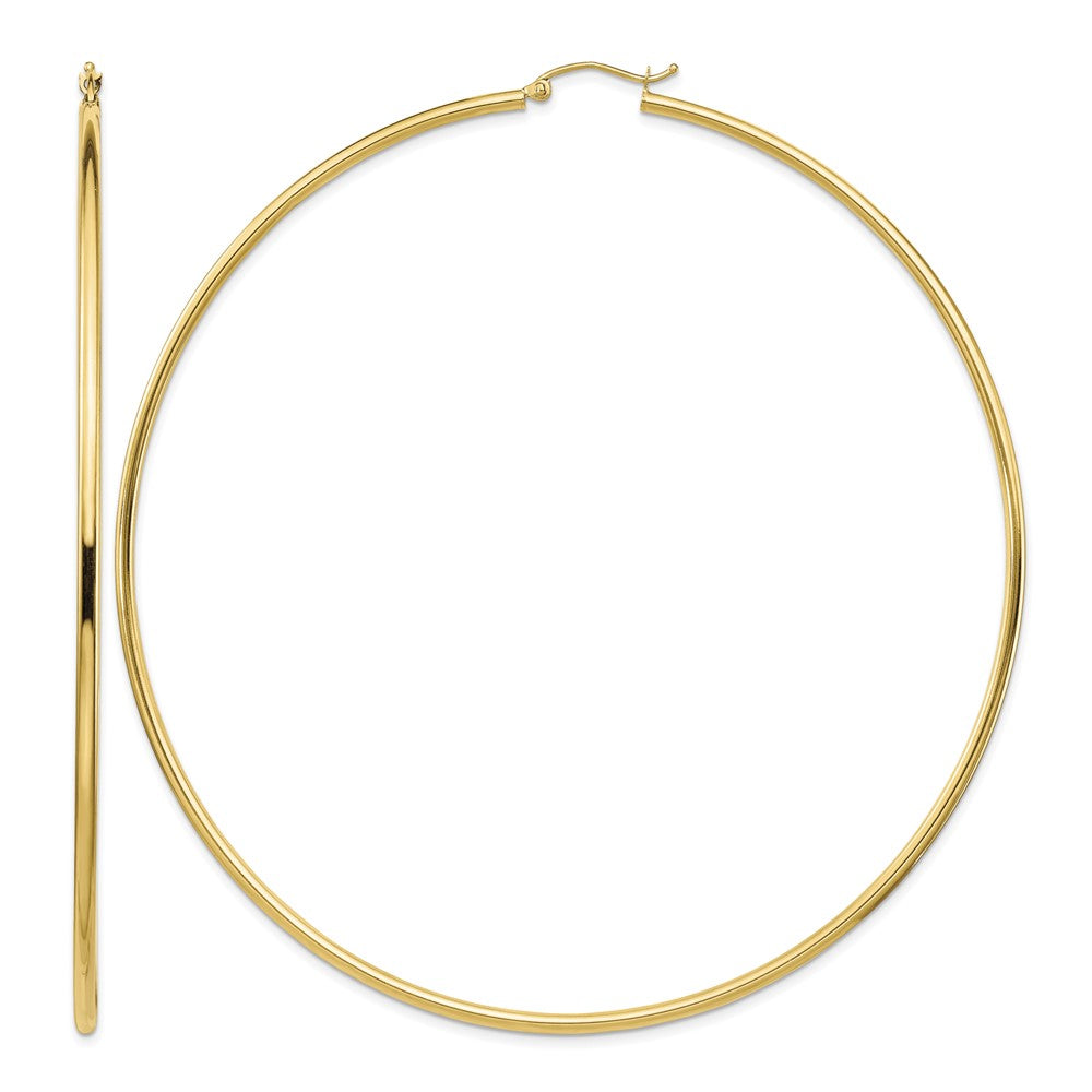 14k Polished 2x90mm Lightweight Round Tube Hoop Earrings