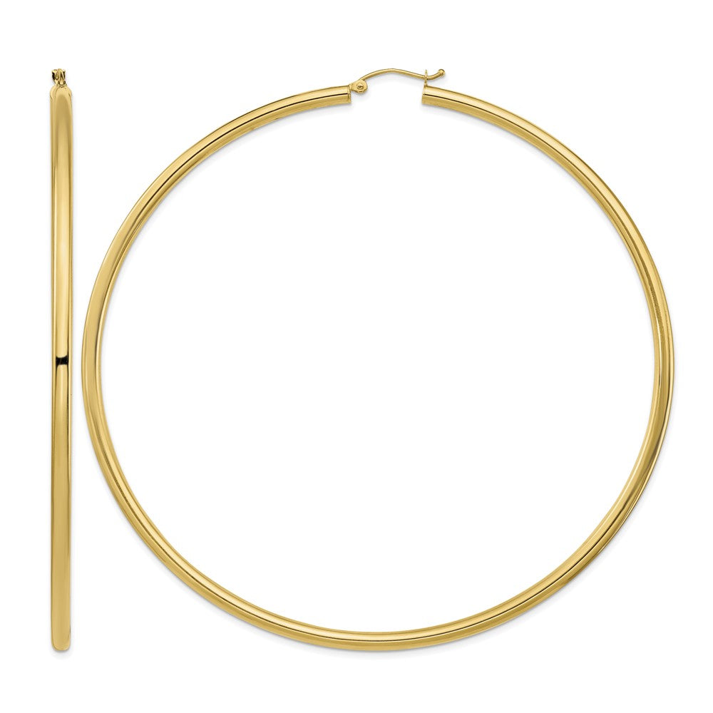 14k Polished 3x90mm Lightweight Round Tube Hoop Earrings
