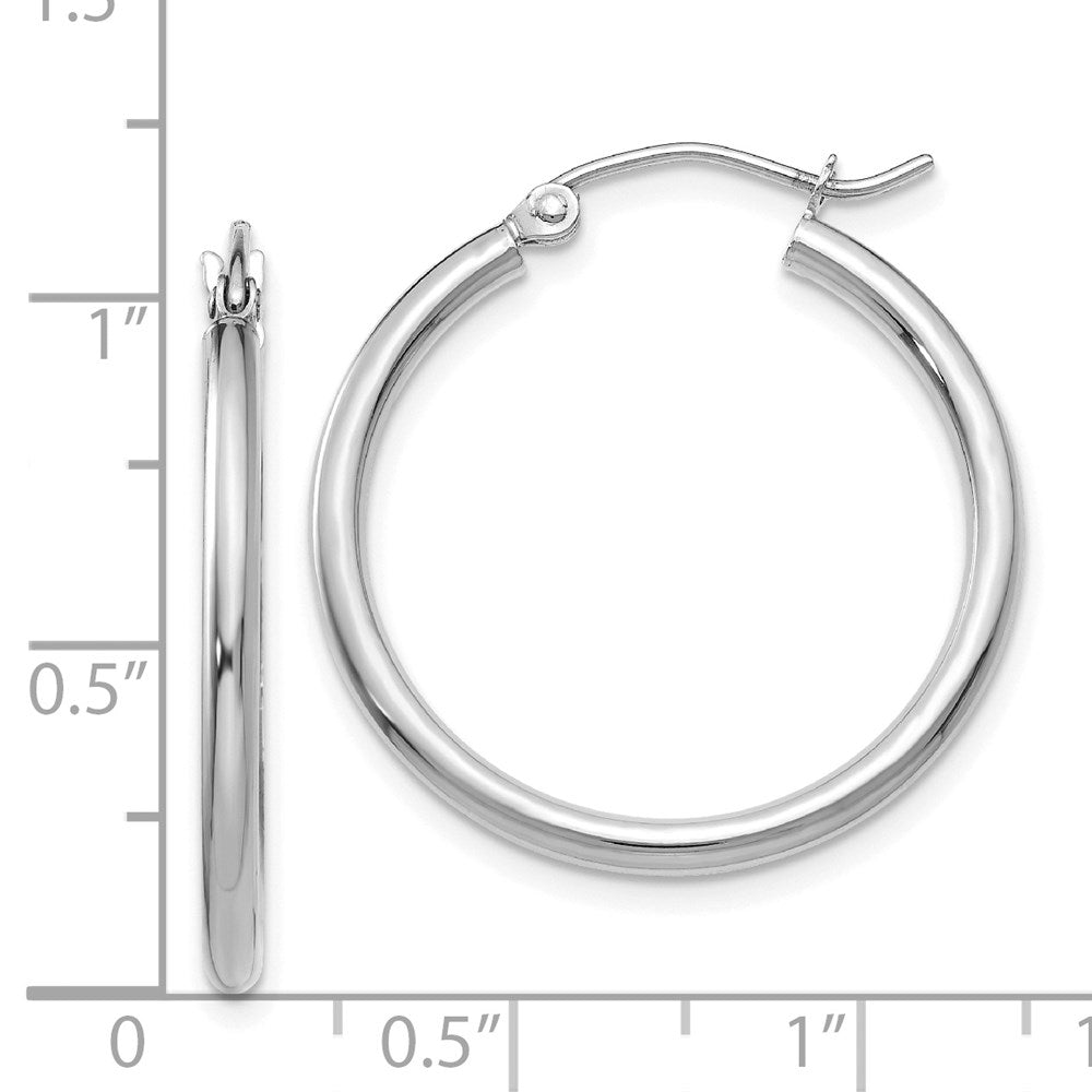 14k White Gold Polished 2x25mm Lightweight Tube Hoop Earrings