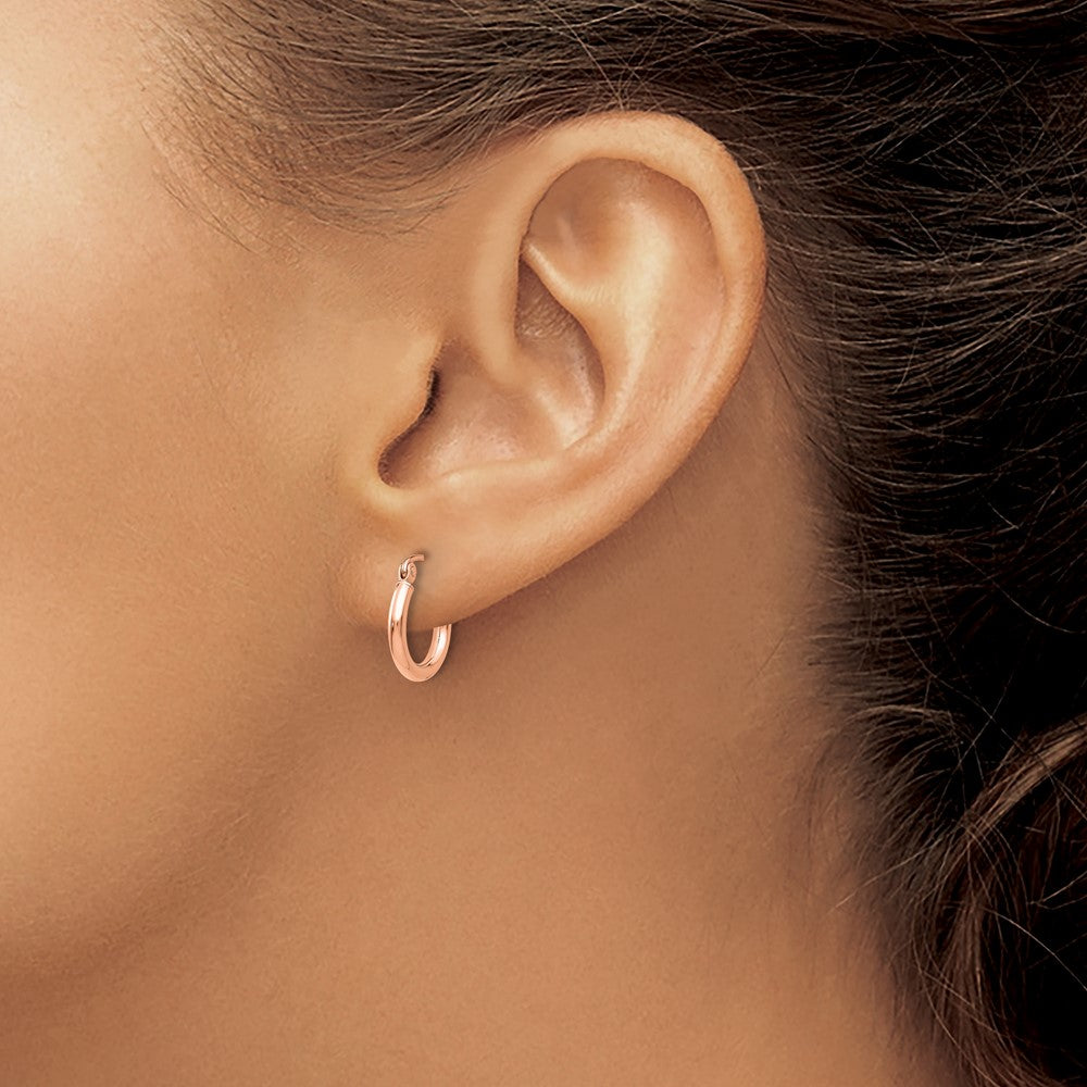 14k Rose Gold Rose Gold Polished 2x12mm Lightweight Tube Hoop Earrings