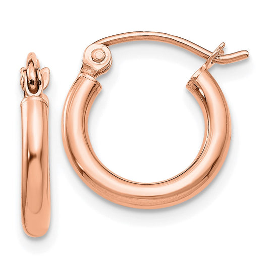 14k Rose Gold Rose Gold Polished 2x12mm Lightweight Tube Hoop Earrings