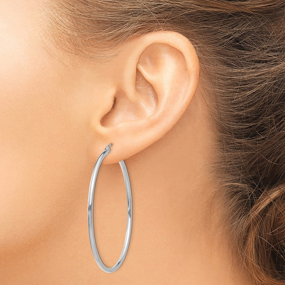 14k White Gold Polished 2x50mm Tube Hoop Earrings