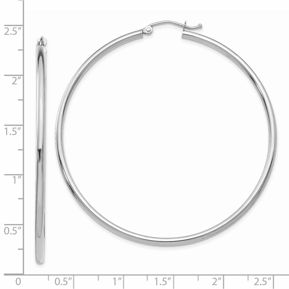 14k White Gold Polished 2x55mm Lightweight Tube Hoop Earrings