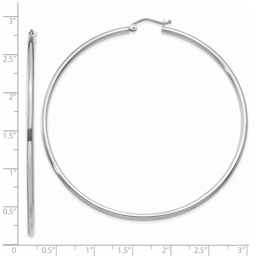 14k White Gold Polished 2x65mm Tube Hoop Earrings