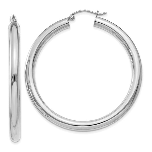 10k White Gold 4mm x 45mm Tube Hoop Earrings