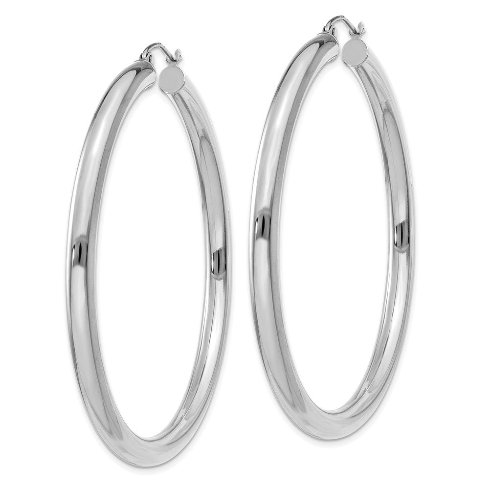 14k White Gold Polished 4mm Lightweight Tube Hoop Earrings