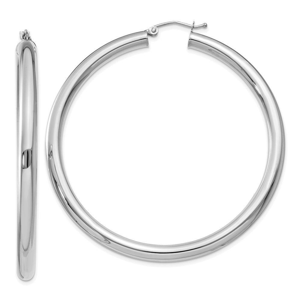 14k White Gold Polished 4mm Lightweight Tube Hoop Earrings
