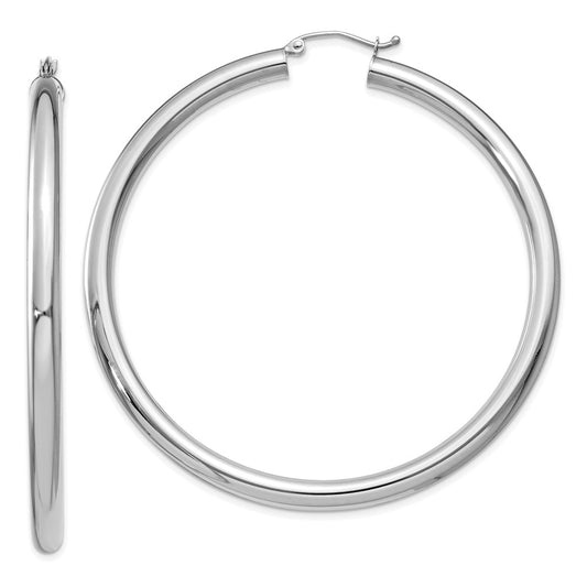 10k White Gold 4mm x 60mm Tube Hoop Earrings