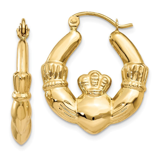 14k Polished Claddagh Hoop Earrings