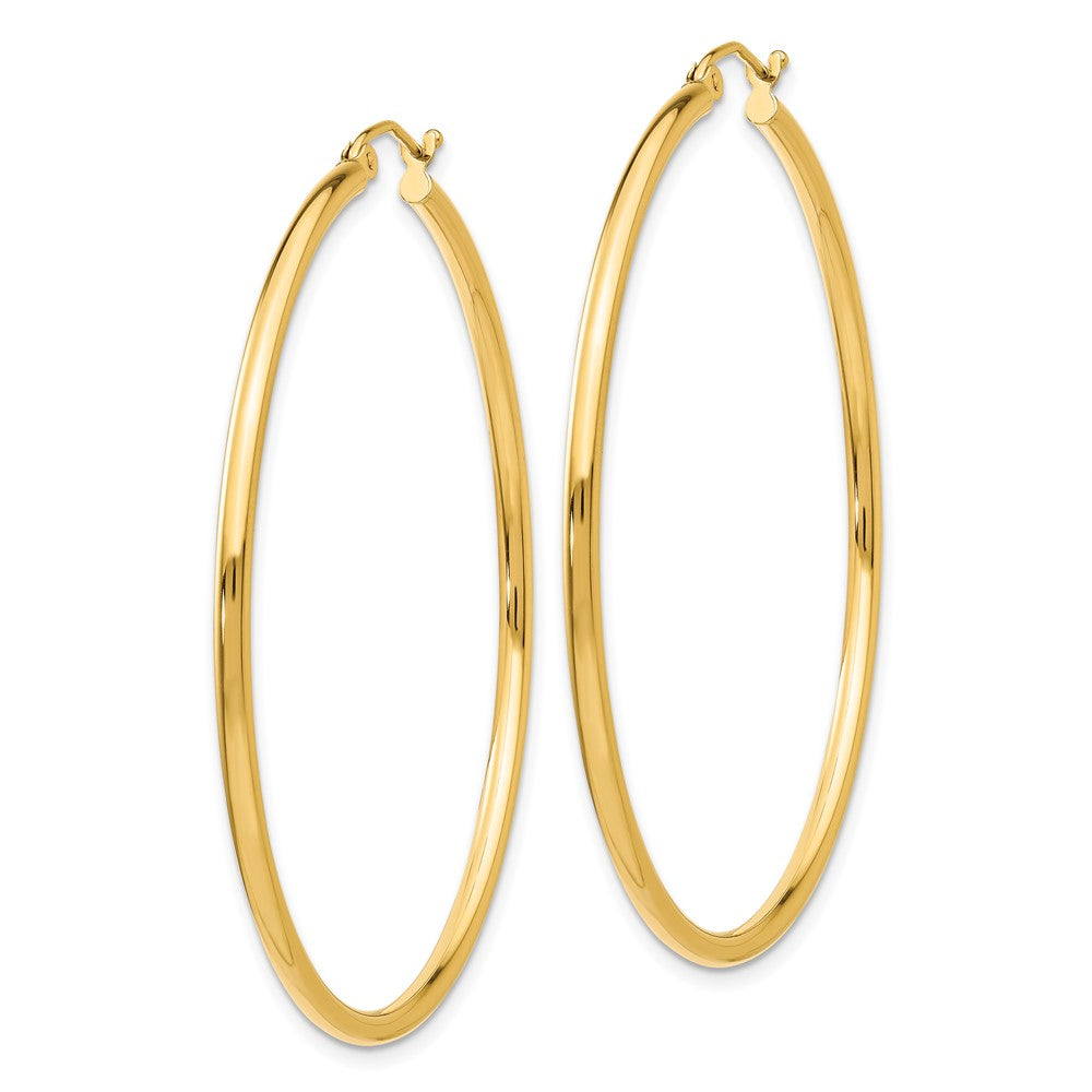 14k Polished 2x50mm  Lightweight Tube Hoop Earrings