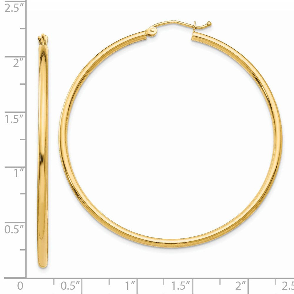 14k Polished 2x50mm  Lightweight Tube Hoop Earrings