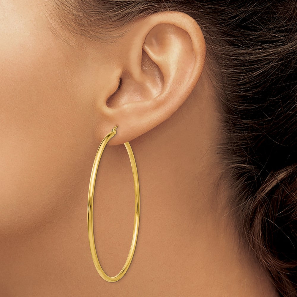 14k Yellow Gold Polished 2x60mm Tube Hoop Earrings