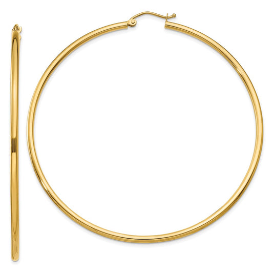 14k Polished 2x65mm Tube Hoop Earrings