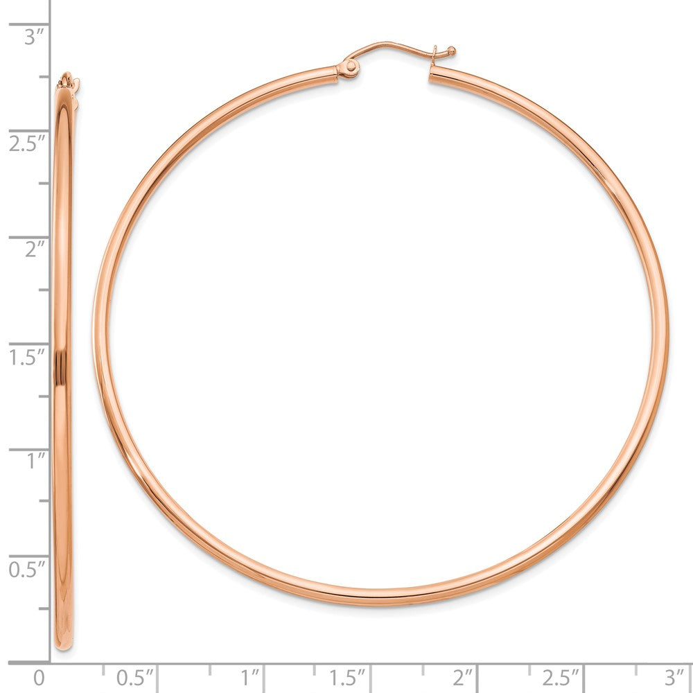 14k Rose Gold Polished 2x65mm Lightweight Tube Hoop Earrings