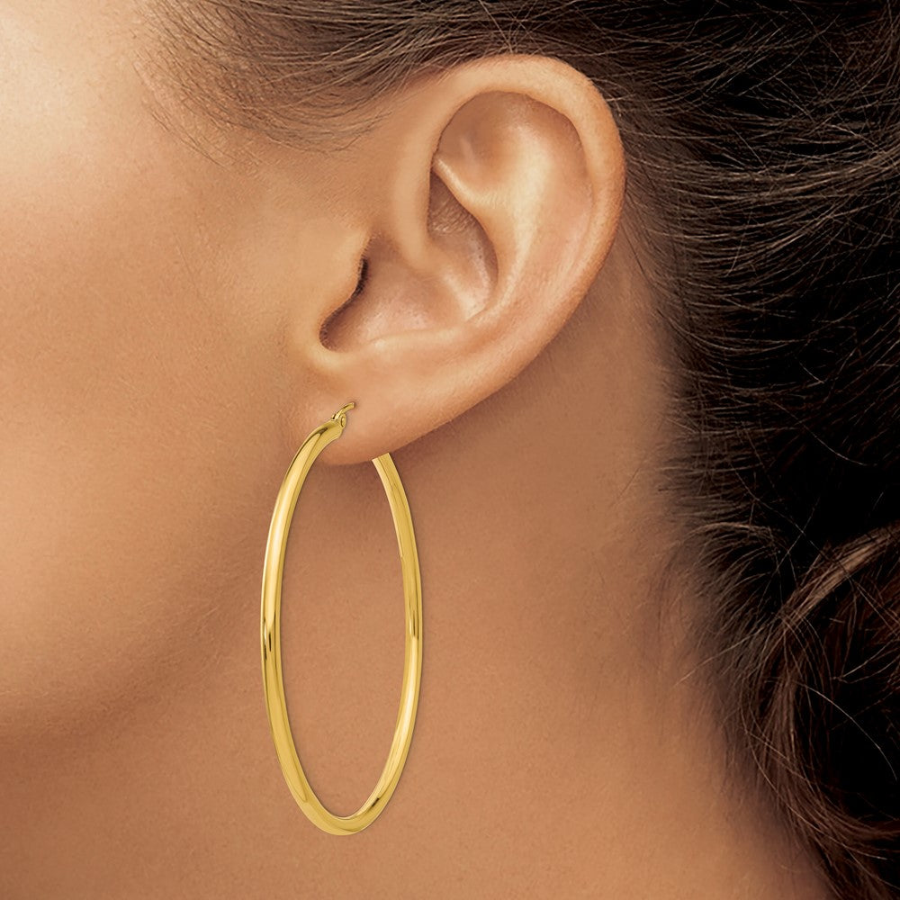 14K Polished 2.5mm Tube Hoop Earrings