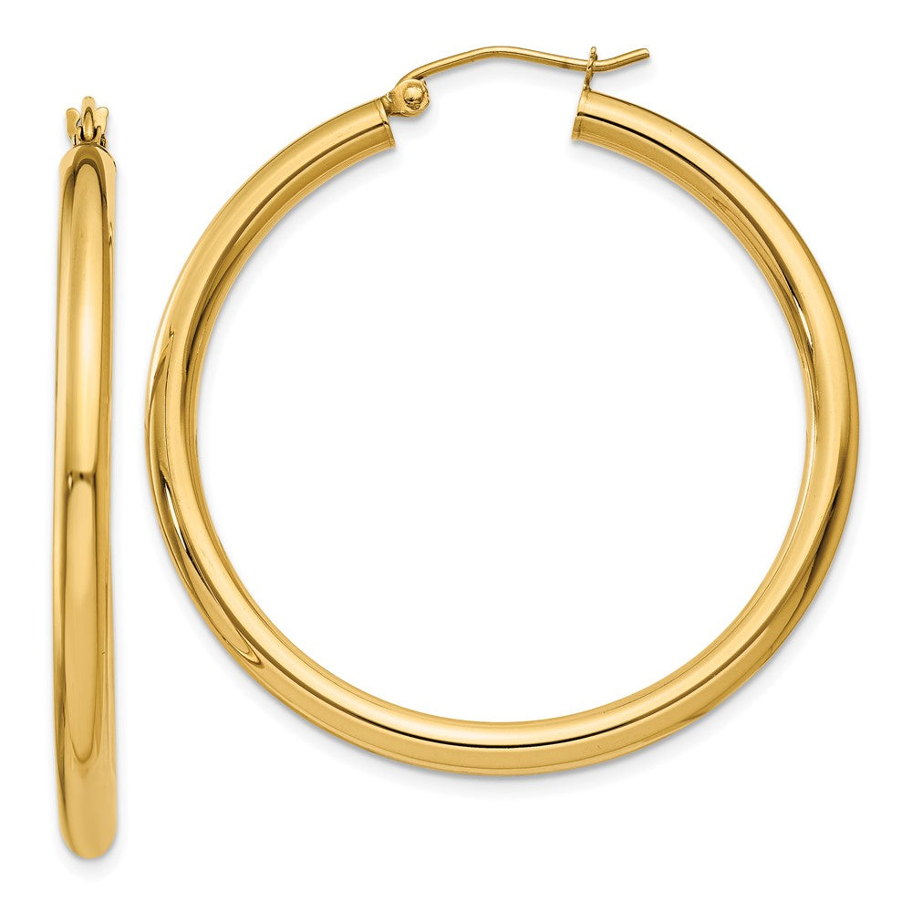 14K Yellow Gold Polished 3mm Lightweight Tube Hoop Earrings
