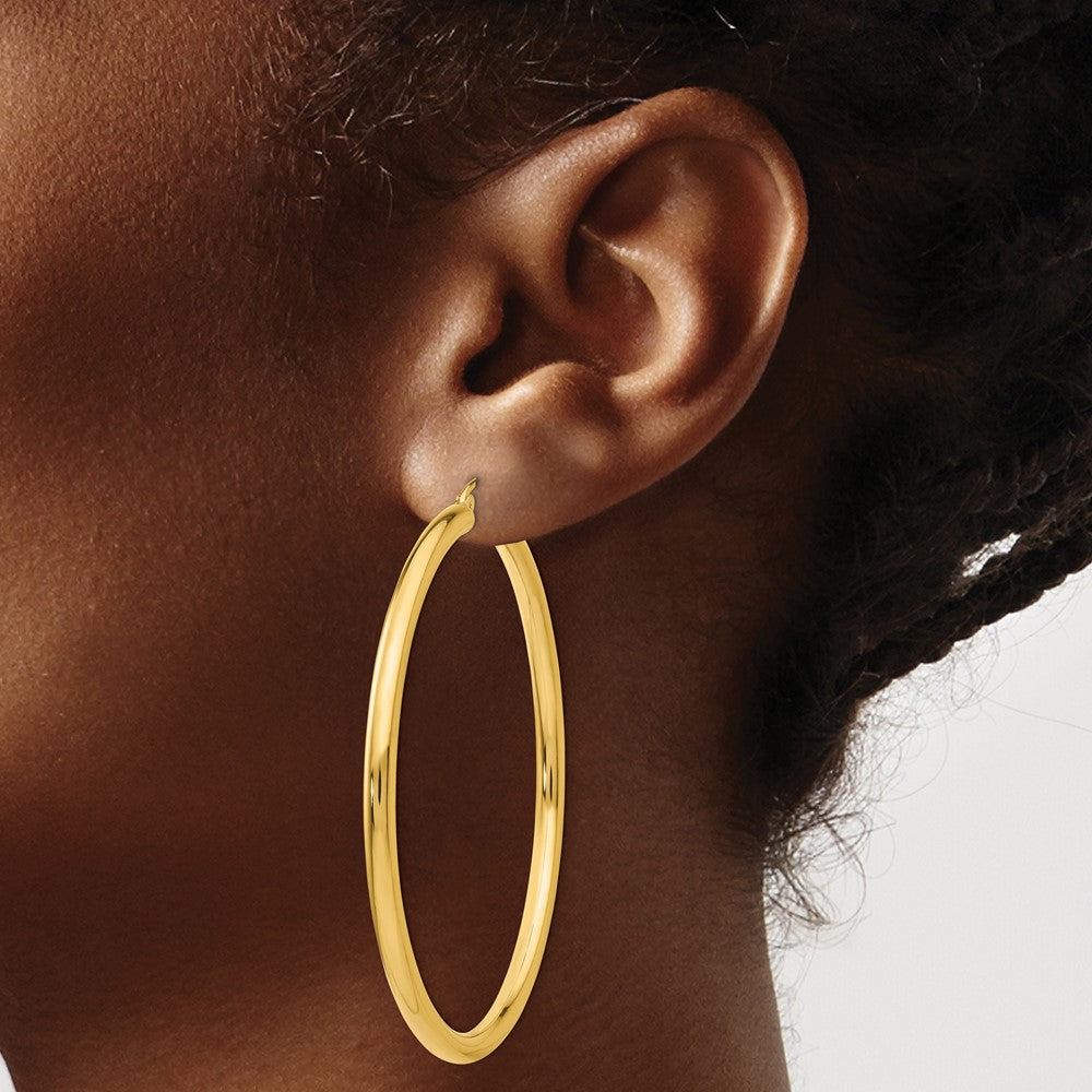 14K Yellow Gold Polished 3mm Tube Hoop Earrings