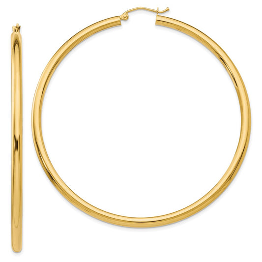 14K Polished 3mm Lightweight Tube Hoop Earrings