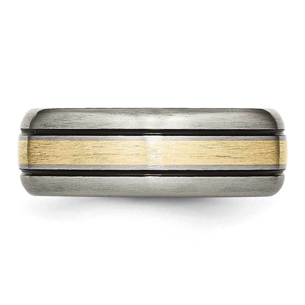 Chisel Titanium Antiqued and Brushed with 14k Yellow Gold Inlay 8mm Grooved Band