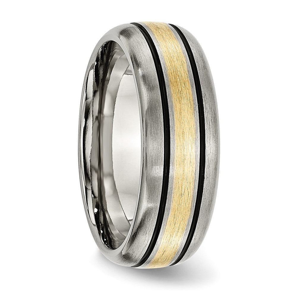 Chisel Titanium Antiqued and Brushed with 14k Yellow Gold Inlay 8mm Grooved Band