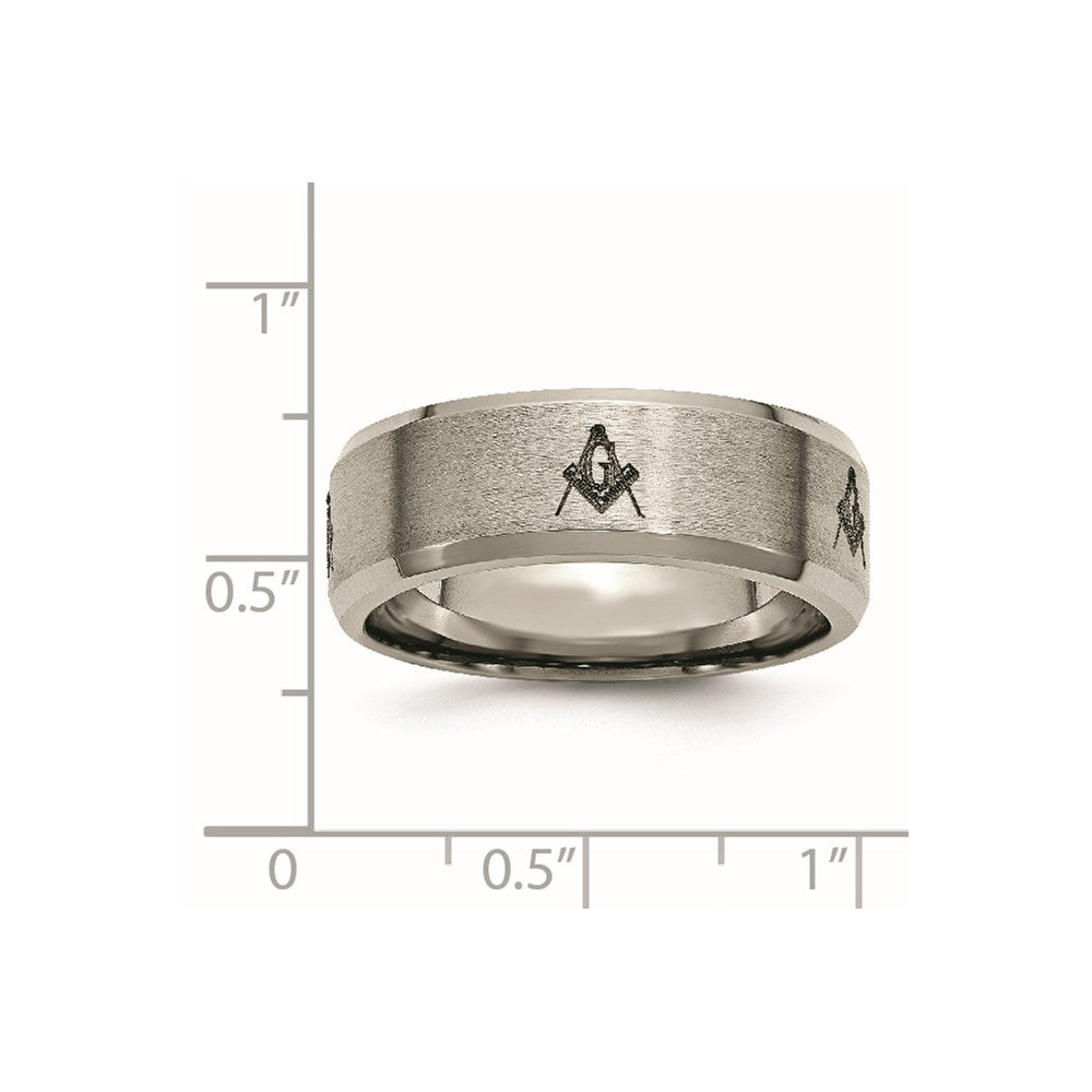 Chisel Titanium Brushed and Polished Masonic Laser Design 8mm Beveled Edge Band