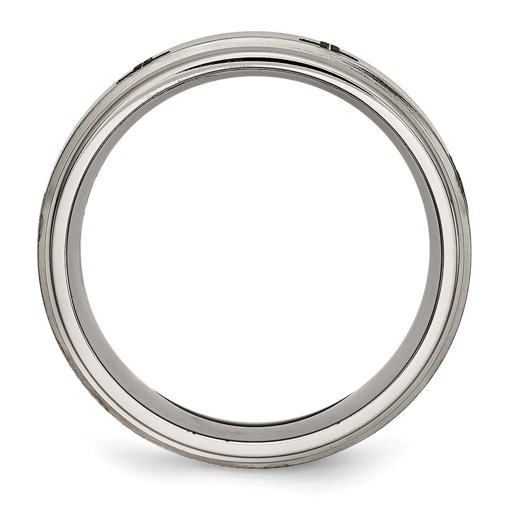 Chisel Titanium Brushed and Polished Cross Laser Design 8mm Ridged Edge Band
