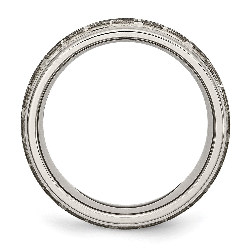 Chisel Titanium Brushed and Polished Laser Design 8mm Ridged Edge Band