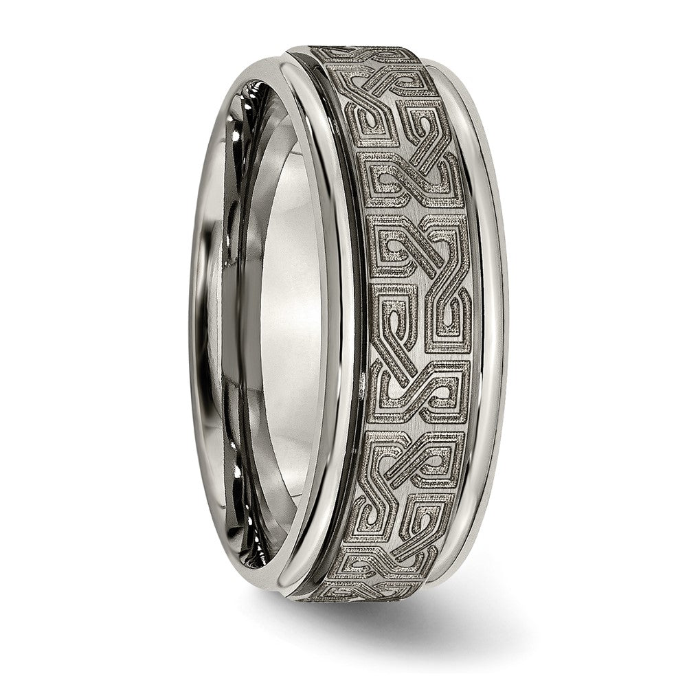 Chisel Titanium Brushed and Polished Laser Design 8mm Ridged Edge Band