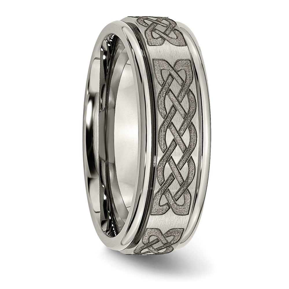 Chisel Titanium Brushed and Polished Celtic Laser Design 8mm Ridged Edge Band
