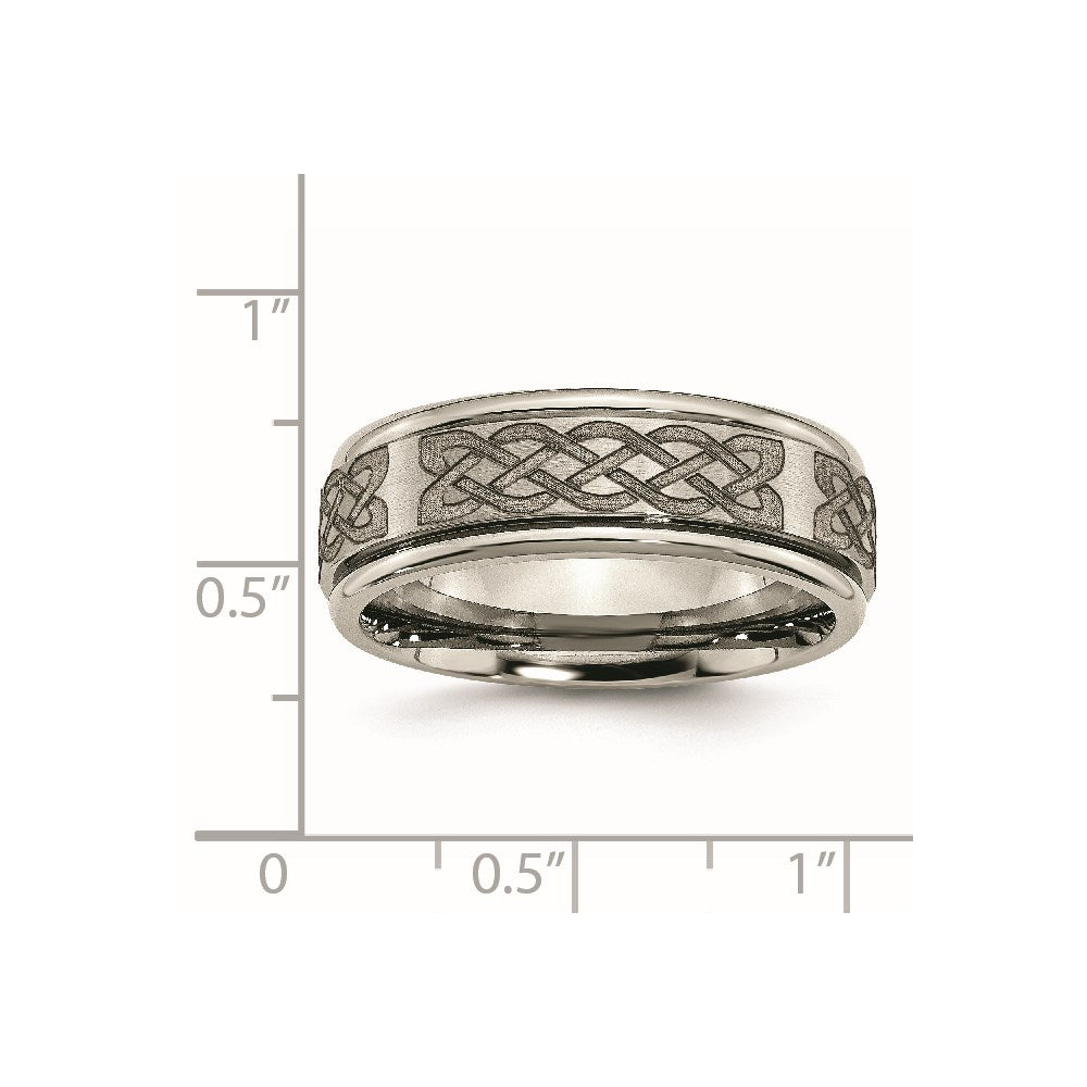 Chisel Titanium Brushed and Polished Celtic Laser Design 8mm Ridged Edge Band