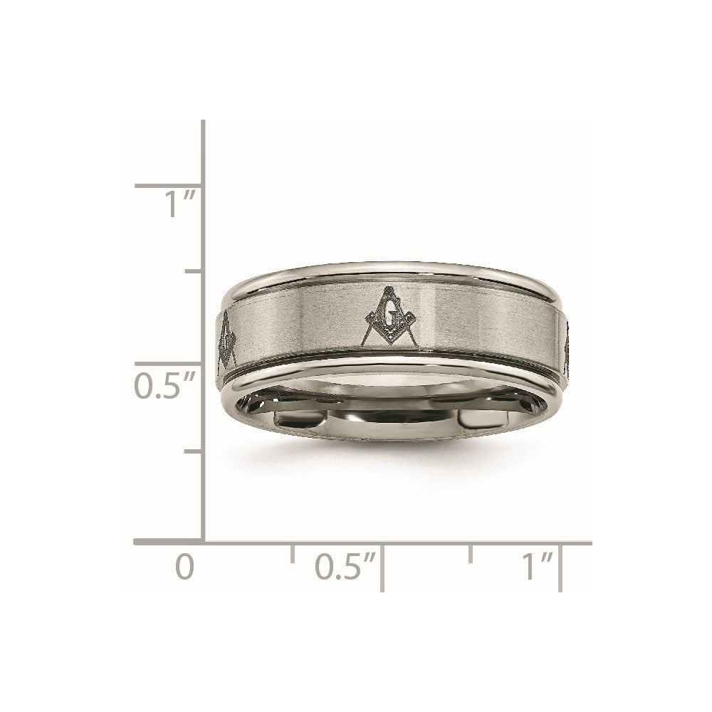 Chisel Titanium Brushed and Polished Masonic Laser Design 8mm Ridged Edge Band