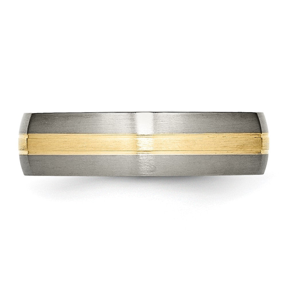 Chisel Titanium Brushed with 14k Yellow Gold Inlay 6mm Grooved Band